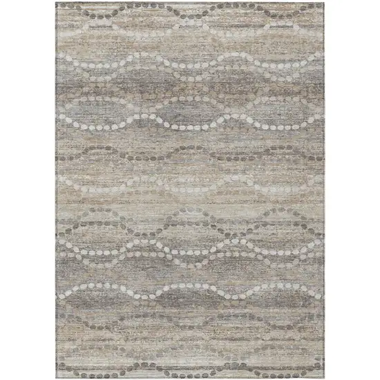 Beige And Gray Ogee Washable Indoor Outdoor Area Rug Photo 1