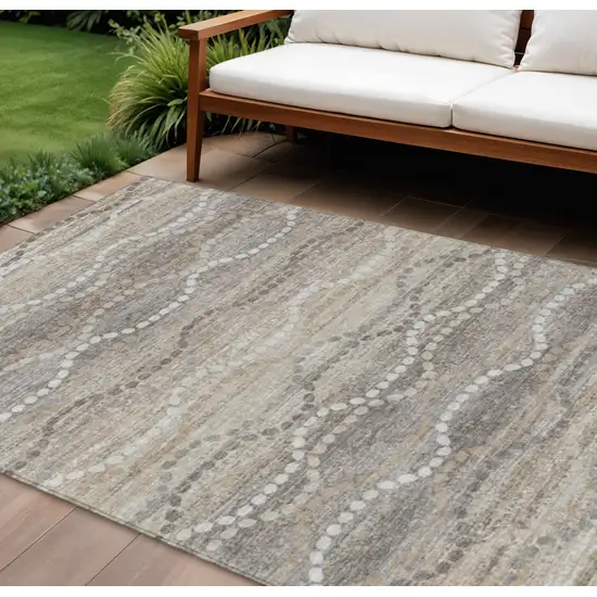 Beige And Gray Ogee Washable Indoor Outdoor Area Rug Photo 2