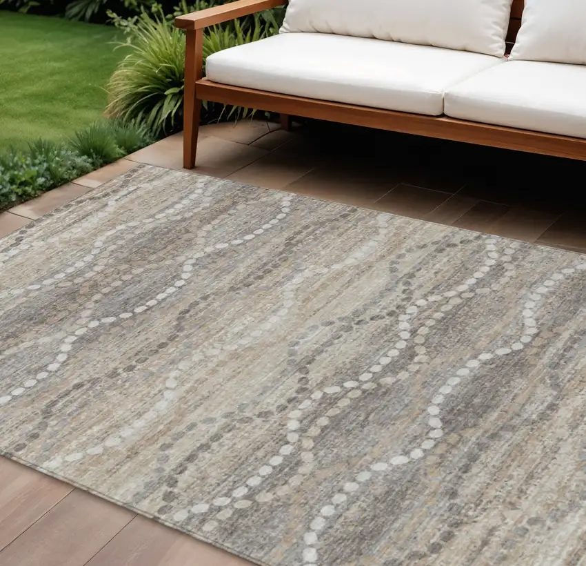 Beige And Gray Ogee Washable Indoor Outdoor Area Rug Photo 2