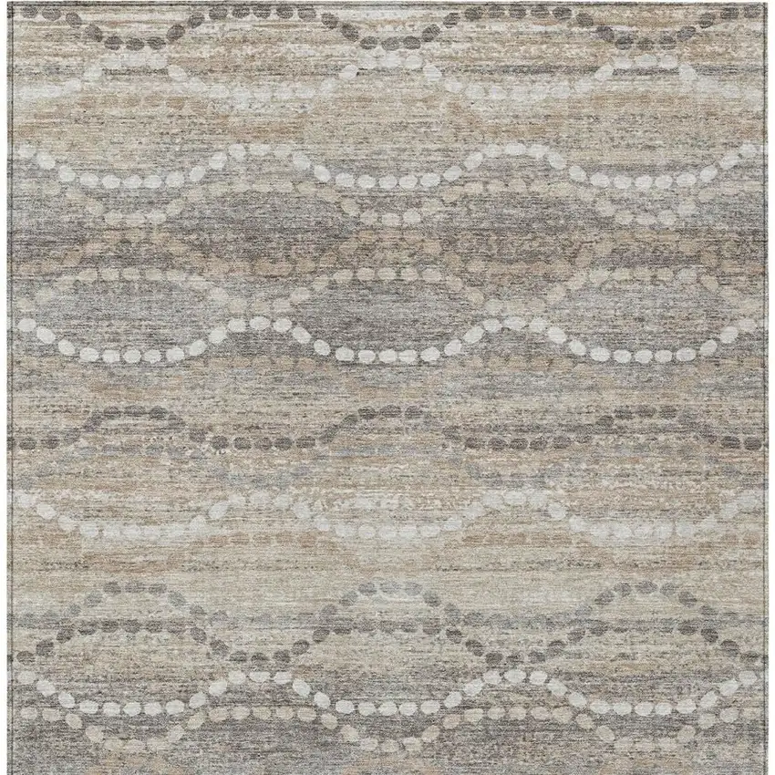Beige And Gray Ogee Washable Indoor Outdoor Area Rug Photo 3