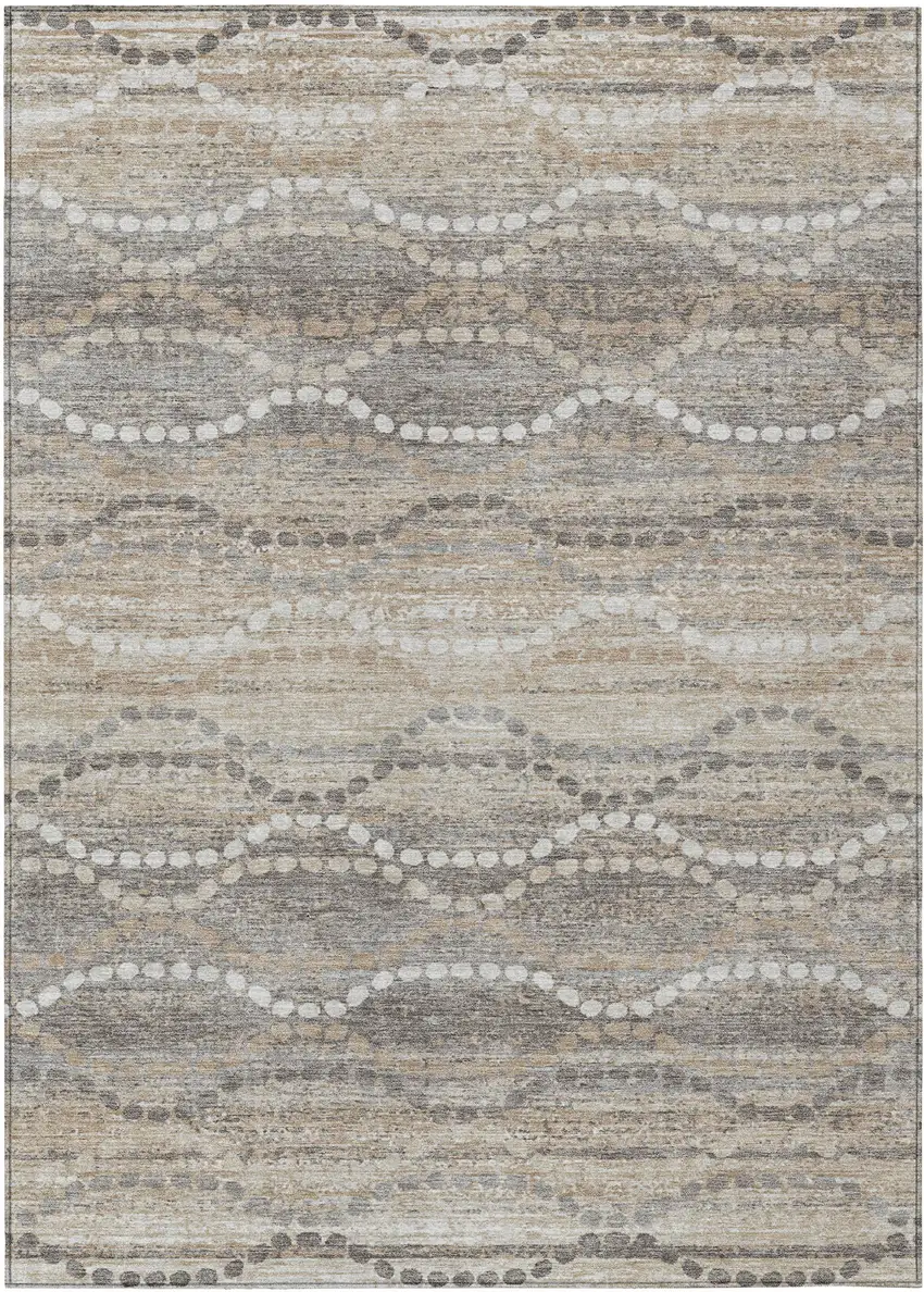 Beige And Gray Ogee Washable Indoor Outdoor Area Rug Photo 1