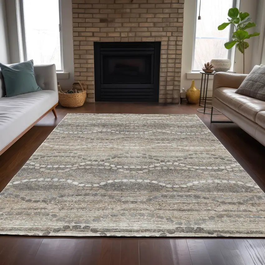 Beige And Gray Ogee Washable Indoor Outdoor Area Rug Photo 7