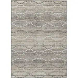Photo of Beige And Gray Ogee Washable Indoor Outdoor Area Rug