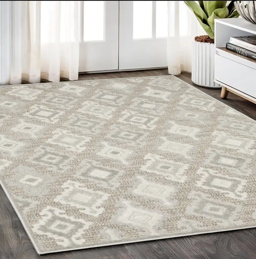 Beige And Gray Oriental Area Rug Photo 1