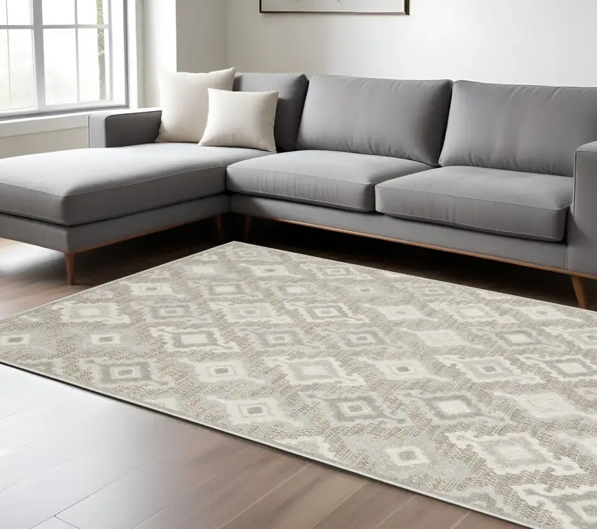 Beige And Gray Oriental Area Rug Photo 1