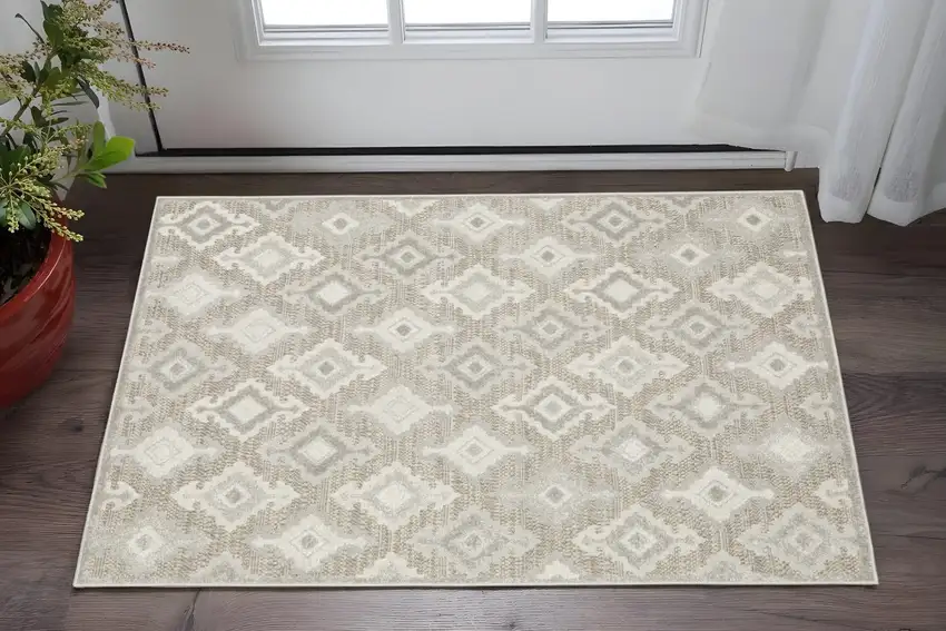 Beige And Gray Oriental Area Rug Photo 1