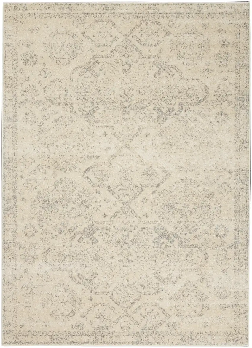 Beige And Gray Oriental Distressed Area Rug Photo 5