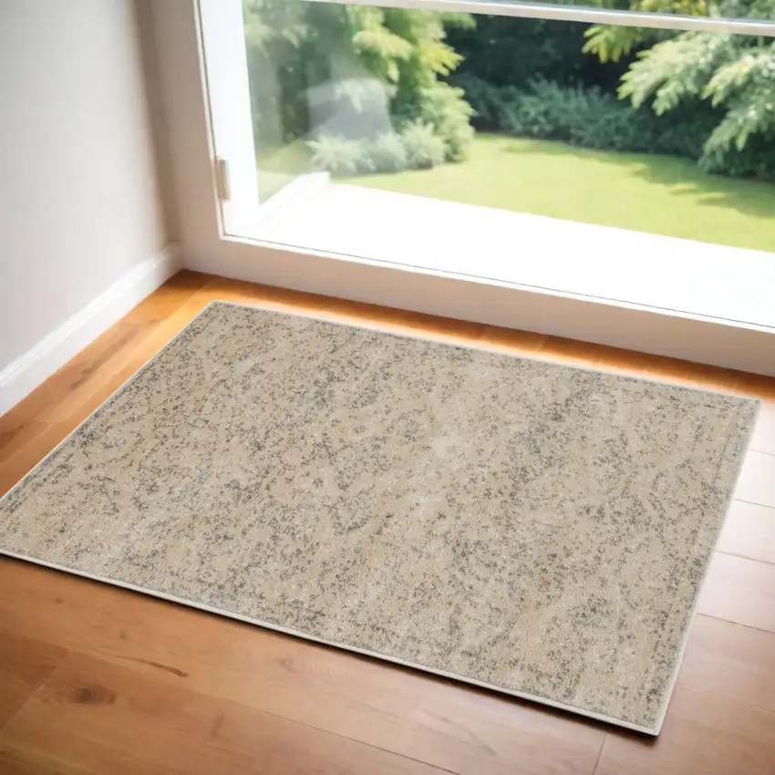 Beige And Gray Oriental Distressed Area Rug Photo 1