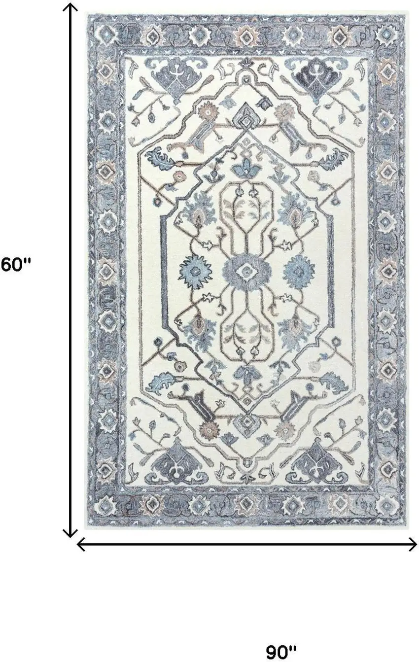 Beige And Gray Oriental Hand Tufted Area Rug Photo 7