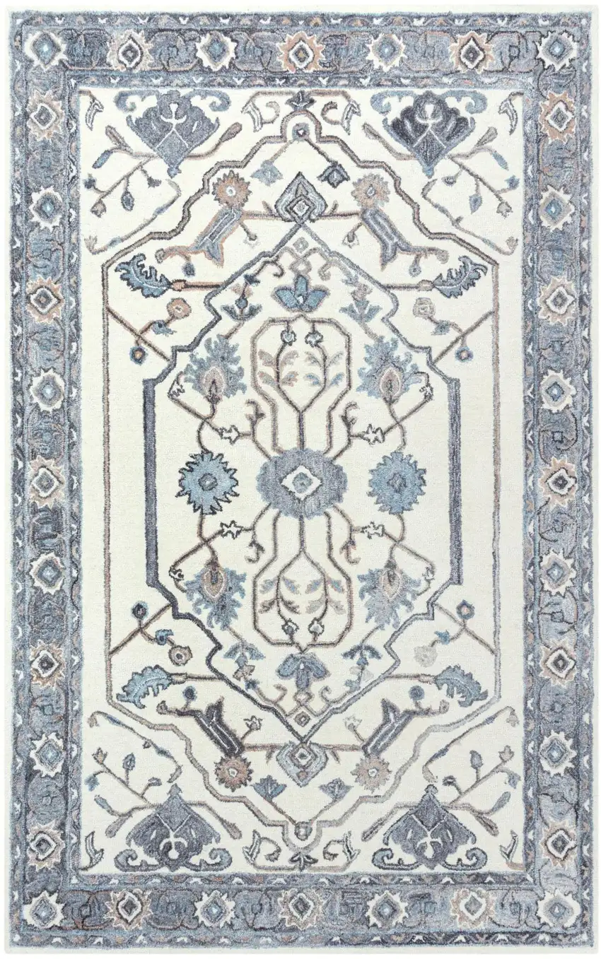 Beige And Gray Oriental Hand Tufted Area Rug Photo 2