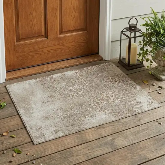 Beige And Gray Oriental Washable Indoor Outdoor Area Rug Photo 1