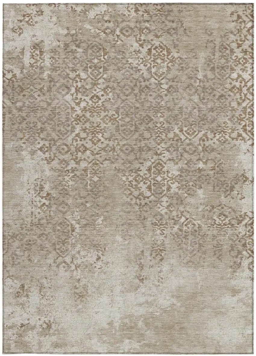Beige And Gray Oriental Washable Indoor Outdoor Area Rug Photo 4