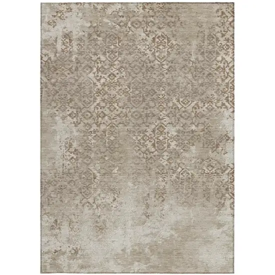 Beige And Gray Oriental Washable Indoor Outdoor Area Rug Photo 4