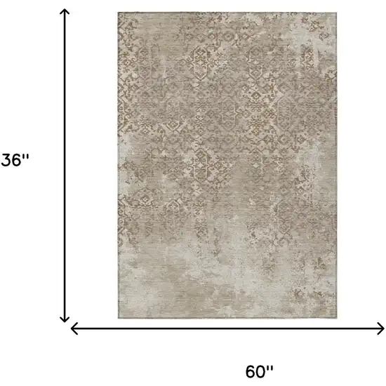 Beige And Gray Oriental Washable Indoor Outdoor Area Rug Photo 7
