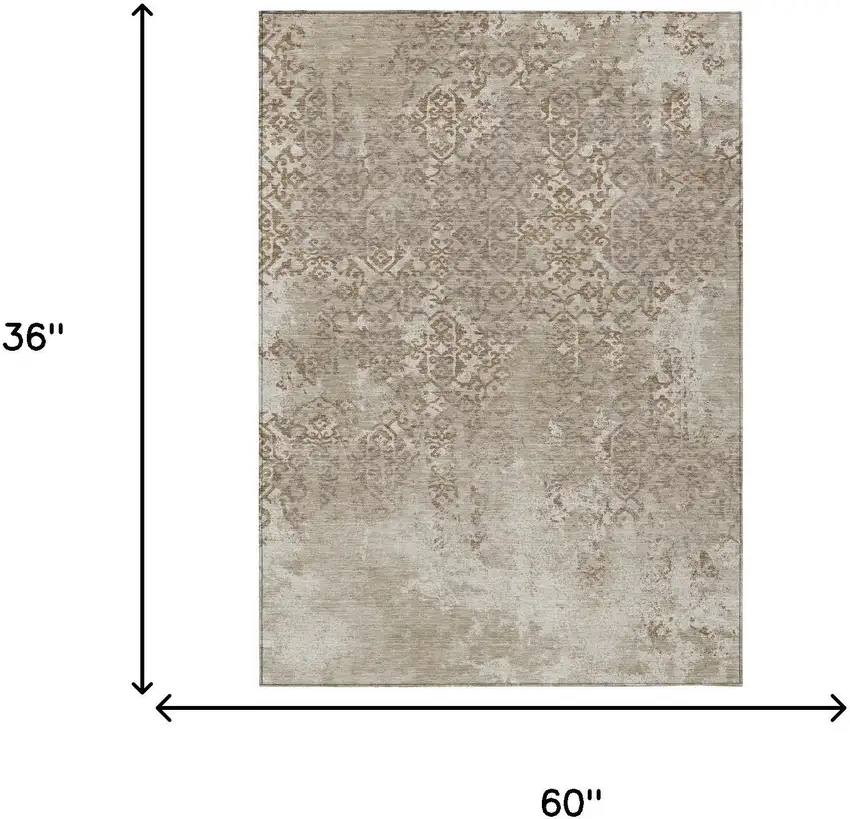 Beige And Gray Oriental Washable Indoor Outdoor Area Rug Photo 7