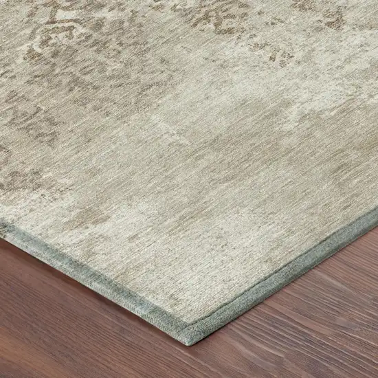 Beige And Gray Oriental Washable Indoor Outdoor Area Rug Photo 5