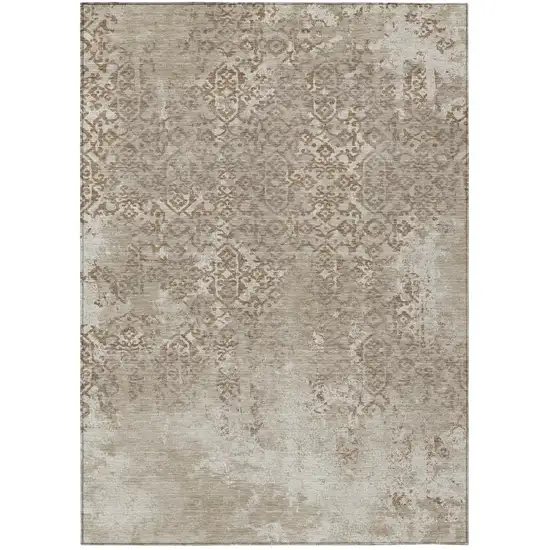 Beige And Gray Oriental Washable Indoor Outdoor Area Rug Photo 2