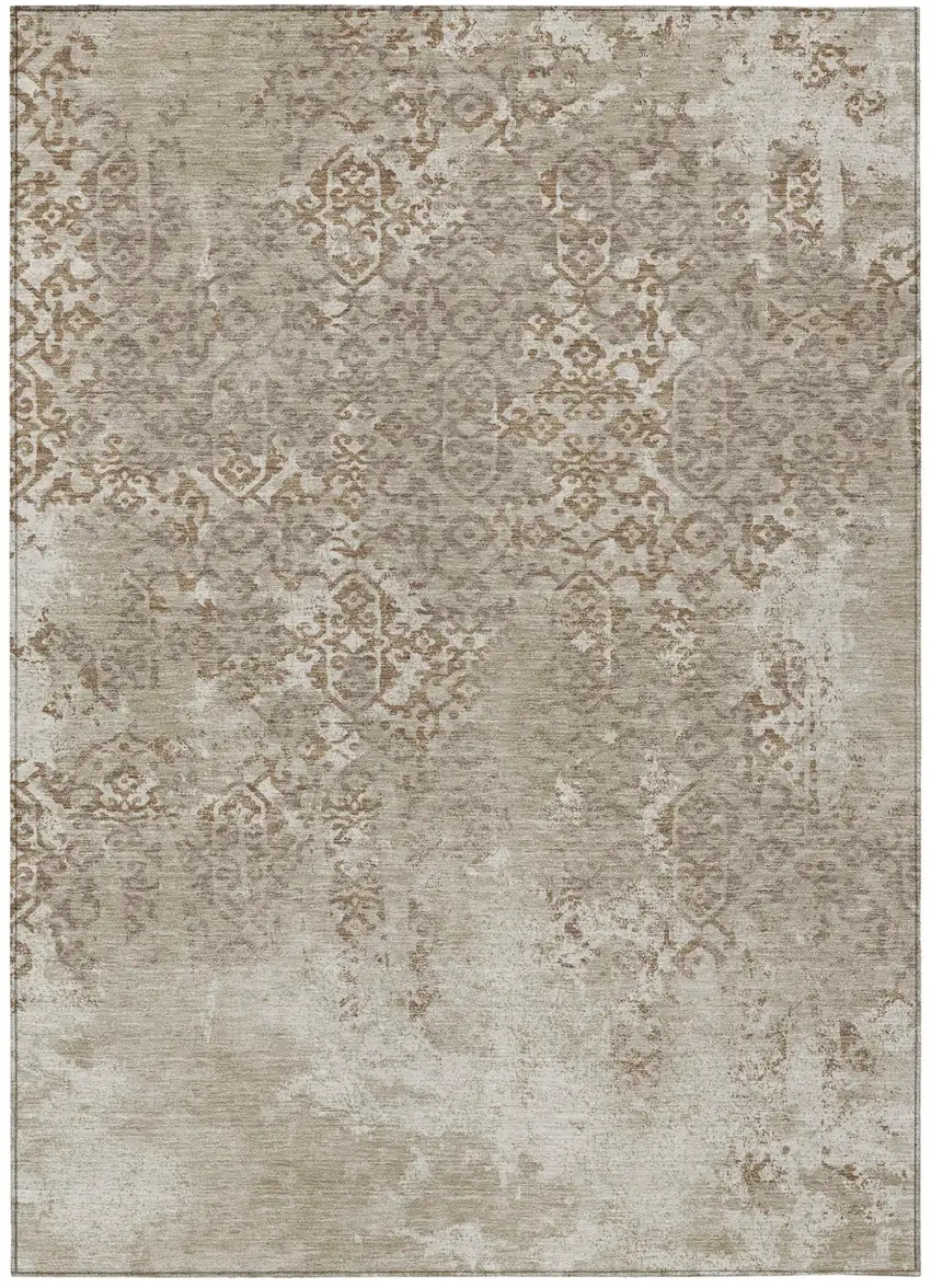 Beige And Gray Oriental Washable Indoor Outdoor Area Rug Photo 2