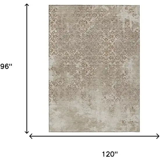 Beige And Gray Oriental Washable Indoor Outdoor Area Rug Photo 7