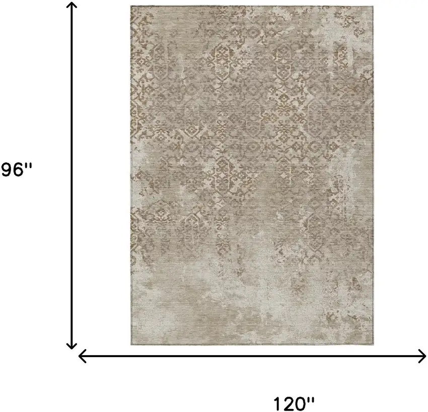 Beige And Gray Oriental Washable Indoor Outdoor Area Rug Photo 7