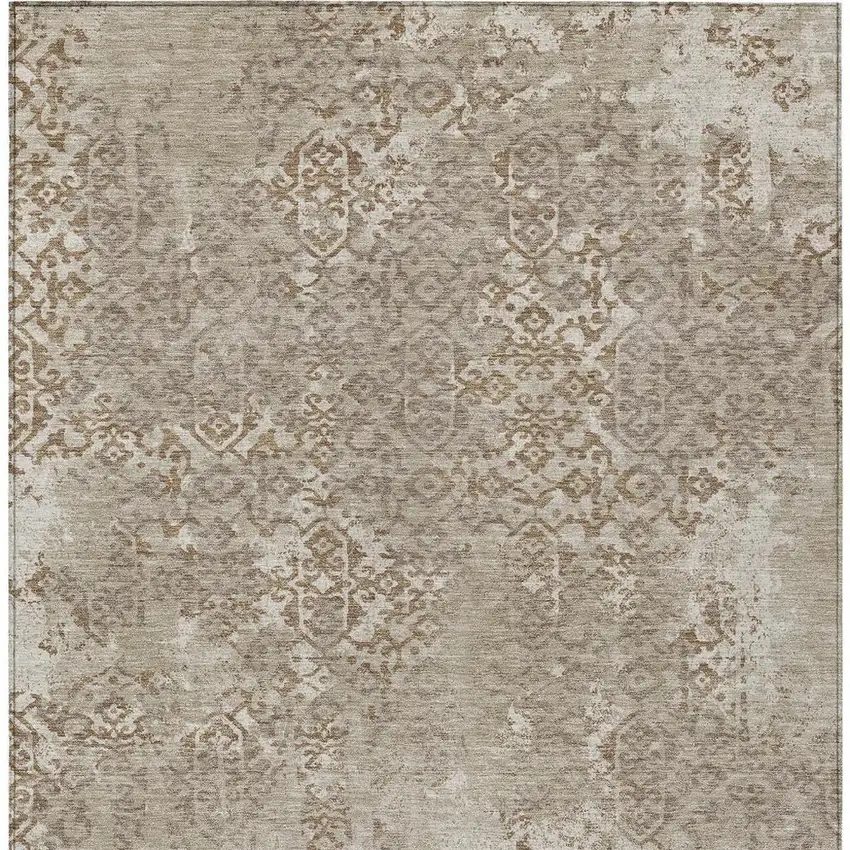 Beige And Gray Oriental Washable Indoor Outdoor Area Rug Photo 4