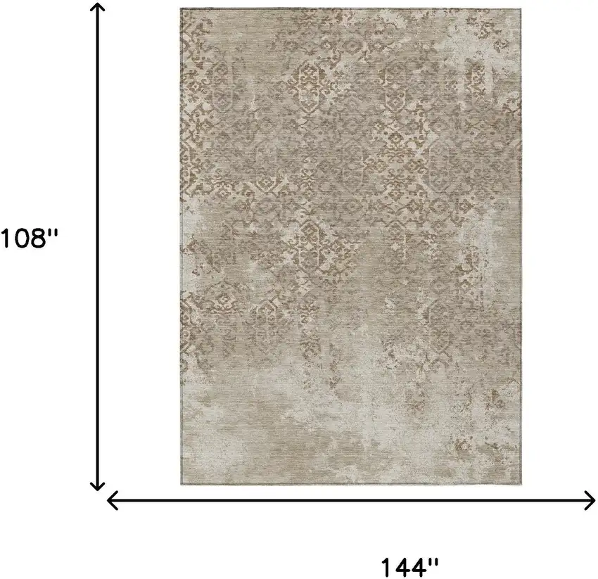 Beige And Gray Oriental Washable Indoor Outdoor Area Rug Photo 7
