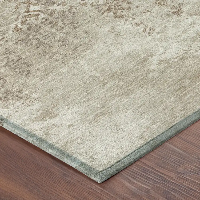 Beige And Gray Oriental Washable Indoor Outdoor Area Rug Photo 5