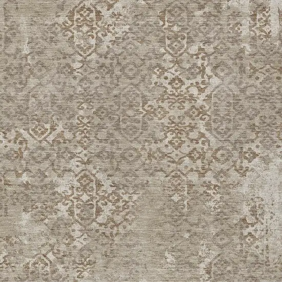 Beige And Gray Oriental Washable Indoor Outdoor Area Rug Photo 3