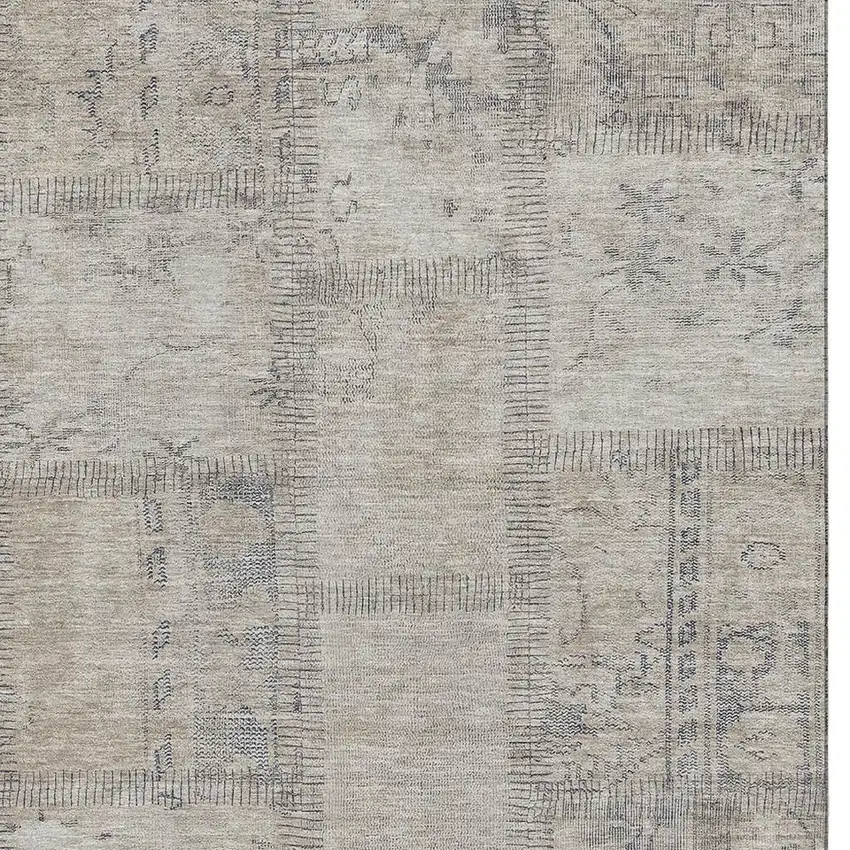 Beige And Gray Patchwork Washable Area Rug With UV Protection Photo 4