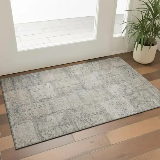 Beige And Gray Patchwork Washable Area Rug With UV Protection Photo 1