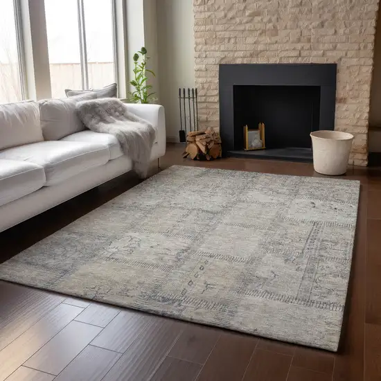 Beige And Gray Patchwork Washable Area Rug With UV Protection Photo 3