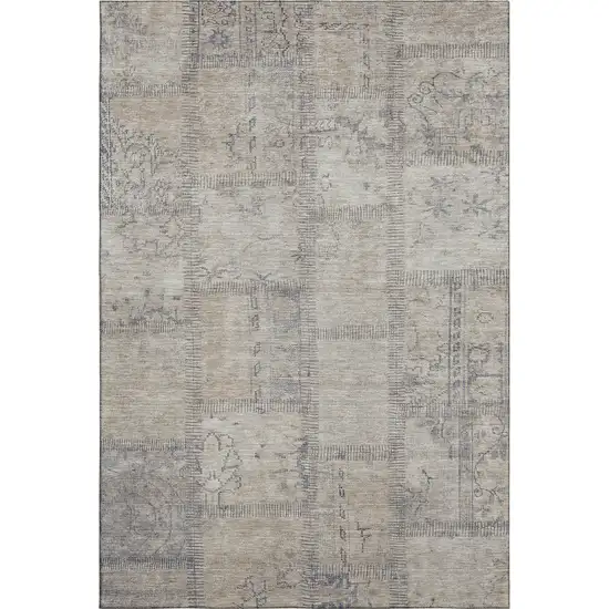 Beige And Gray Patchwork Washable Area Rug With UV Protection Photo 4
