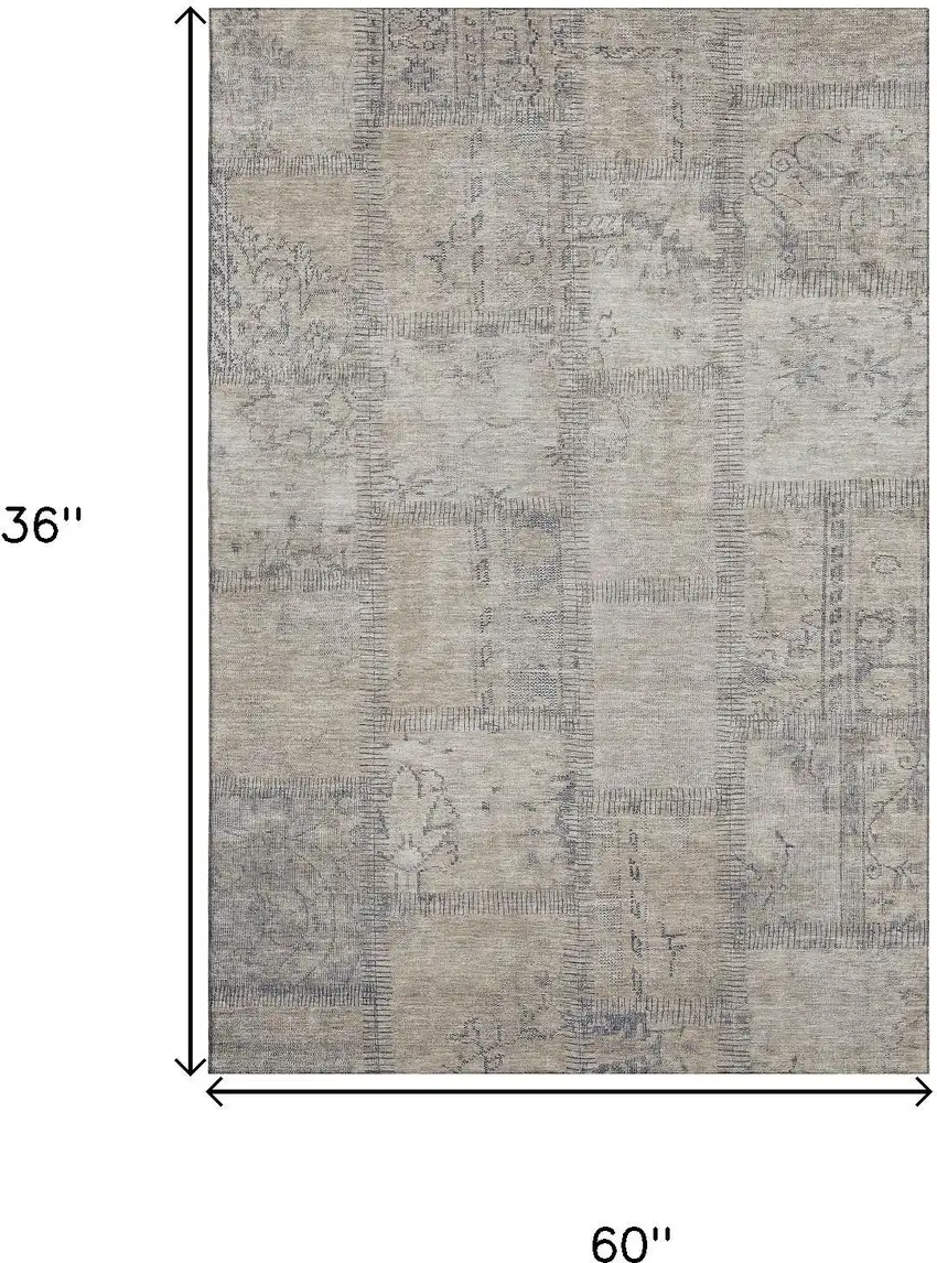 Beige And Gray Patchwork Washable Area Rug With UV Protection Photo 3