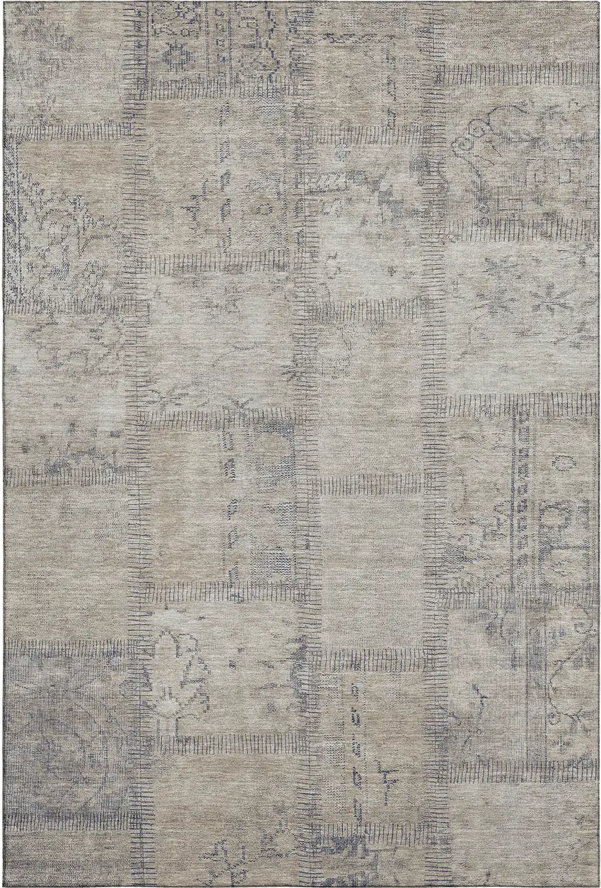 Beige And Gray Patchwork Washable Area Rug With UV Protection Photo 5