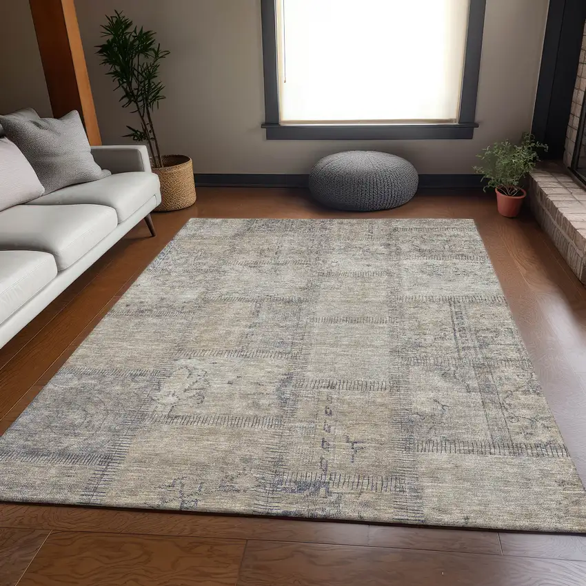 Beige And Gray Patchwork Washable Area Rug With UV Protection Photo 3