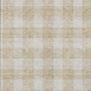 Photo of Beige And Gray Plaid Washable Indoor Outdoor Area Rug