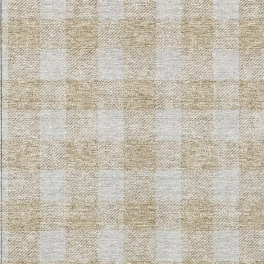 Beige And Gray Plaid Washable Indoor Outdoor Area Rug Photo 6