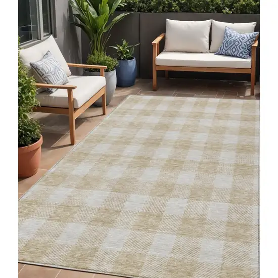 Beige And Gray Plaid Washable Indoor Outdoor Area Rug Photo 1