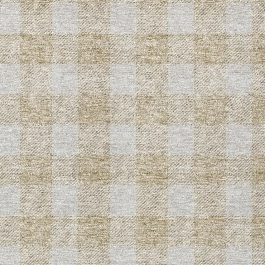 Beige And Gray Plaid Washable Indoor Outdoor Area Rug Photo 6