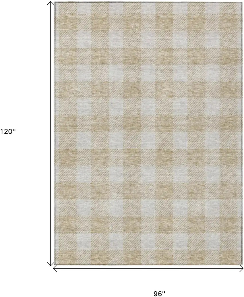 Beige And Gray Plaid Washable Indoor Outdoor Area Rug Photo 3