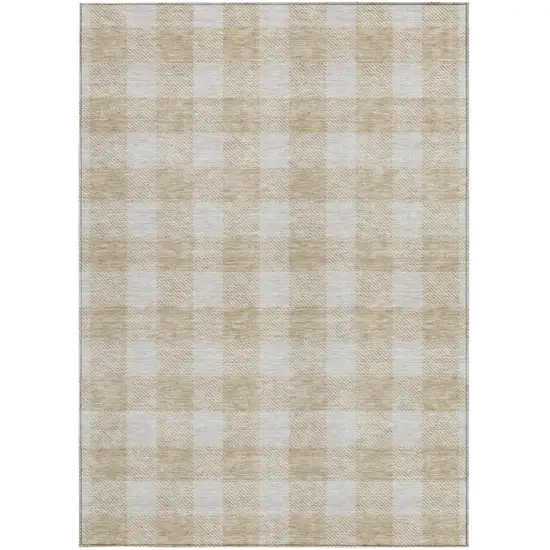 Beige And Gray Plaid Washable Indoor Outdoor Area Rug Photo 7