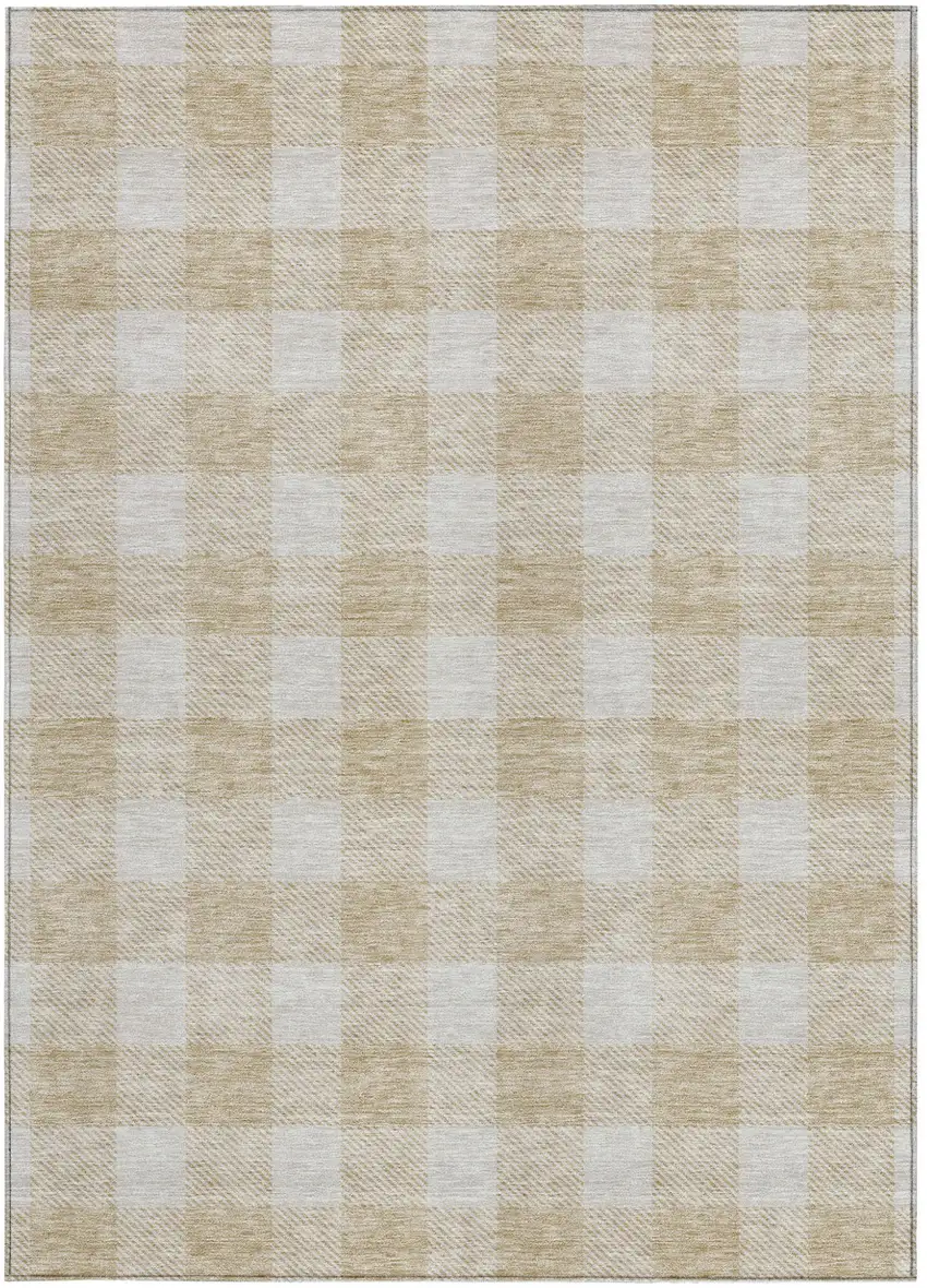 Beige And Gray Plaid Washable Indoor Outdoor Area Rug Photo 7