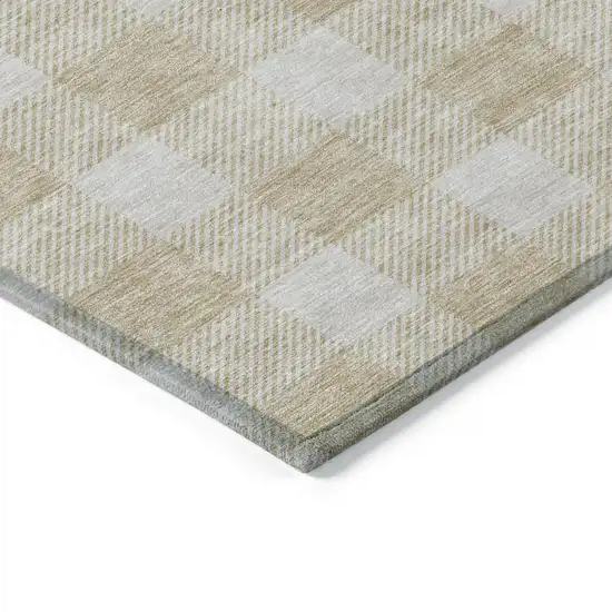 Beige And Gray Plaid Washable Indoor Outdoor Area Rug Photo 5