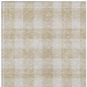 Photo of Beige And Gray Plaid Washable Indoor Outdoor Area Rug