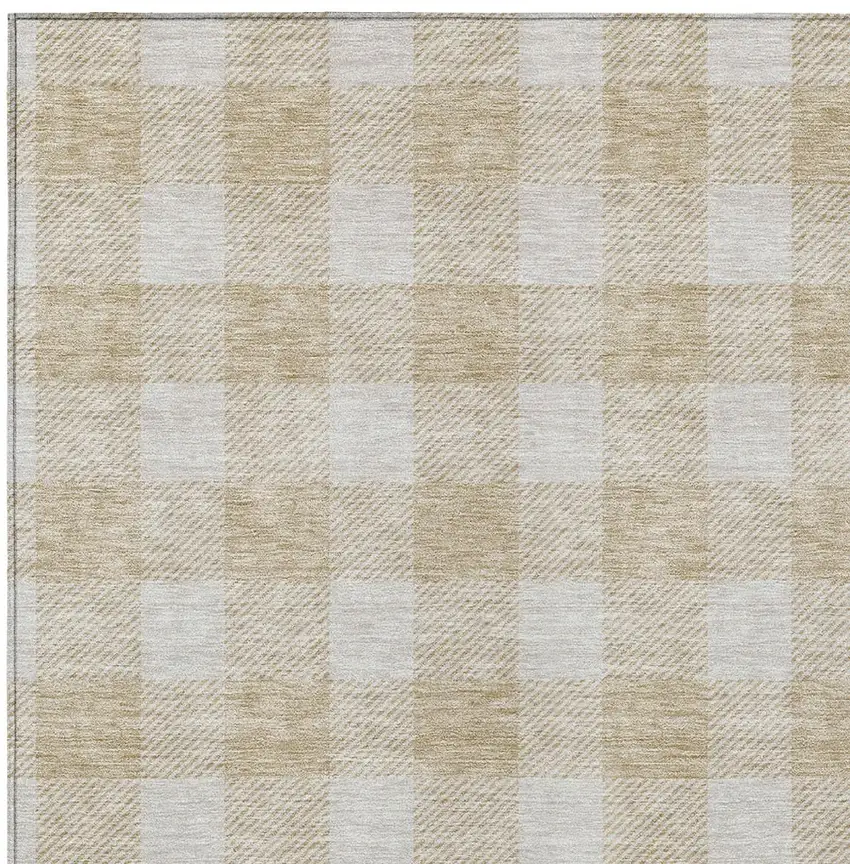 Beige And Gray Plaid Washable Indoor Outdoor Area Rug Photo 6