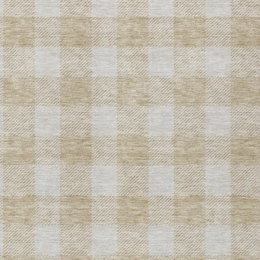 Beige And Gray Plaid Washable Indoor Outdoor Area Rug Photo 6