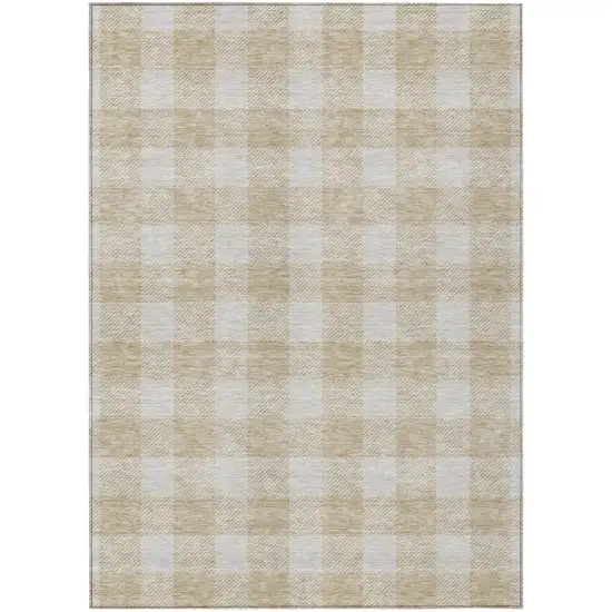 Beige And Gray Plaid Washable Indoor Outdoor Area Rug Photo 2