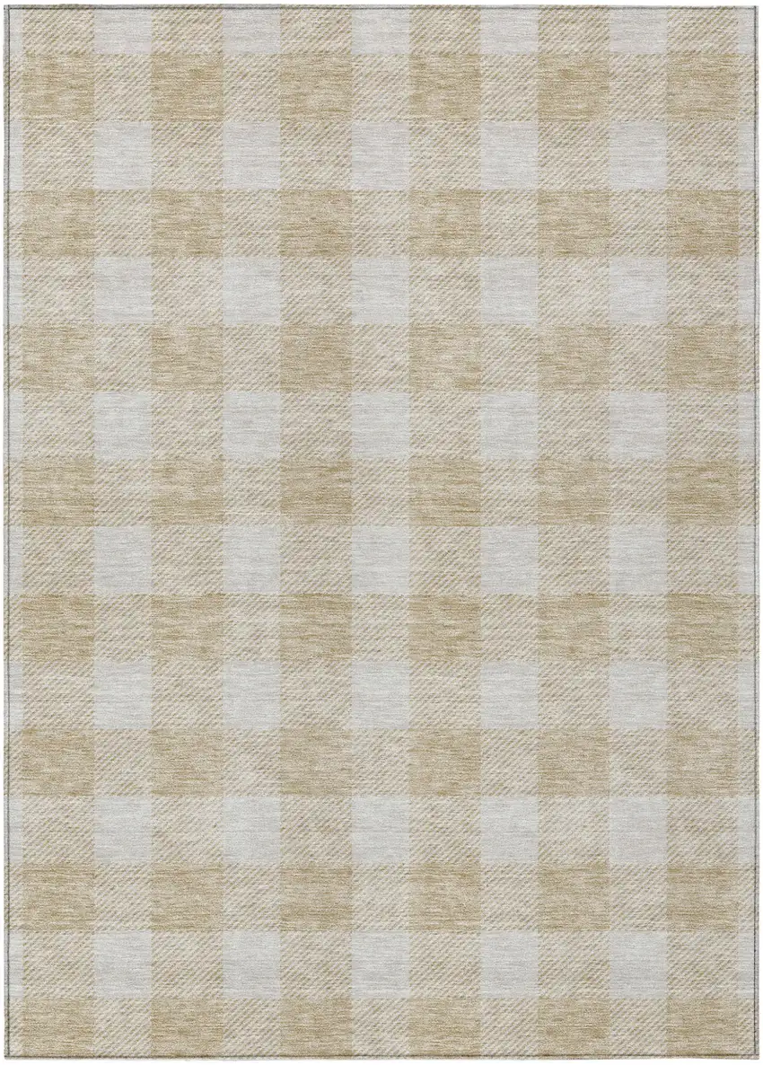 Beige And Gray Plaid Washable Indoor Outdoor Area Rug Photo 2