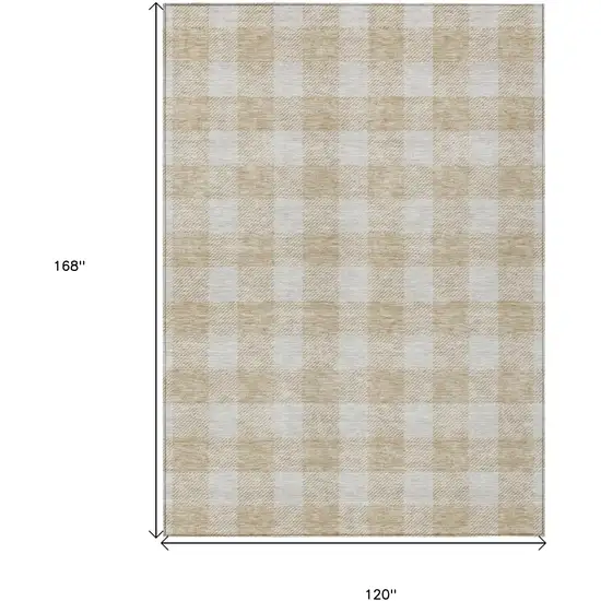 Beige And Gray Plaid Washable Indoor Outdoor Area Rug Photo 3