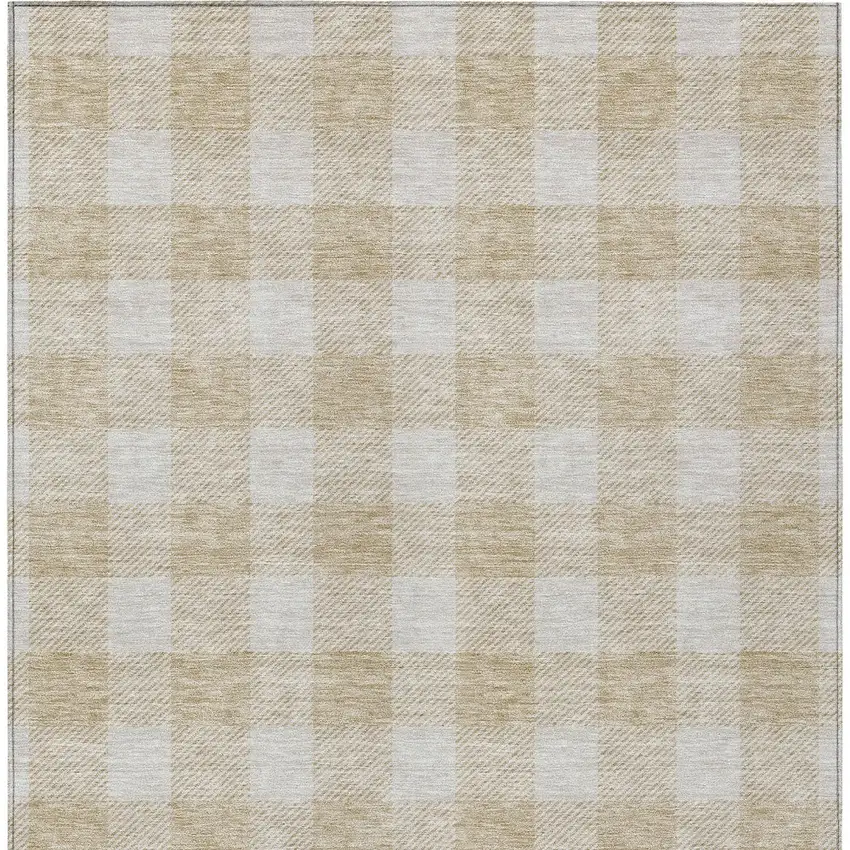 Beige And Gray Plaid Washable Indoor Outdoor Area Rug Photo 7